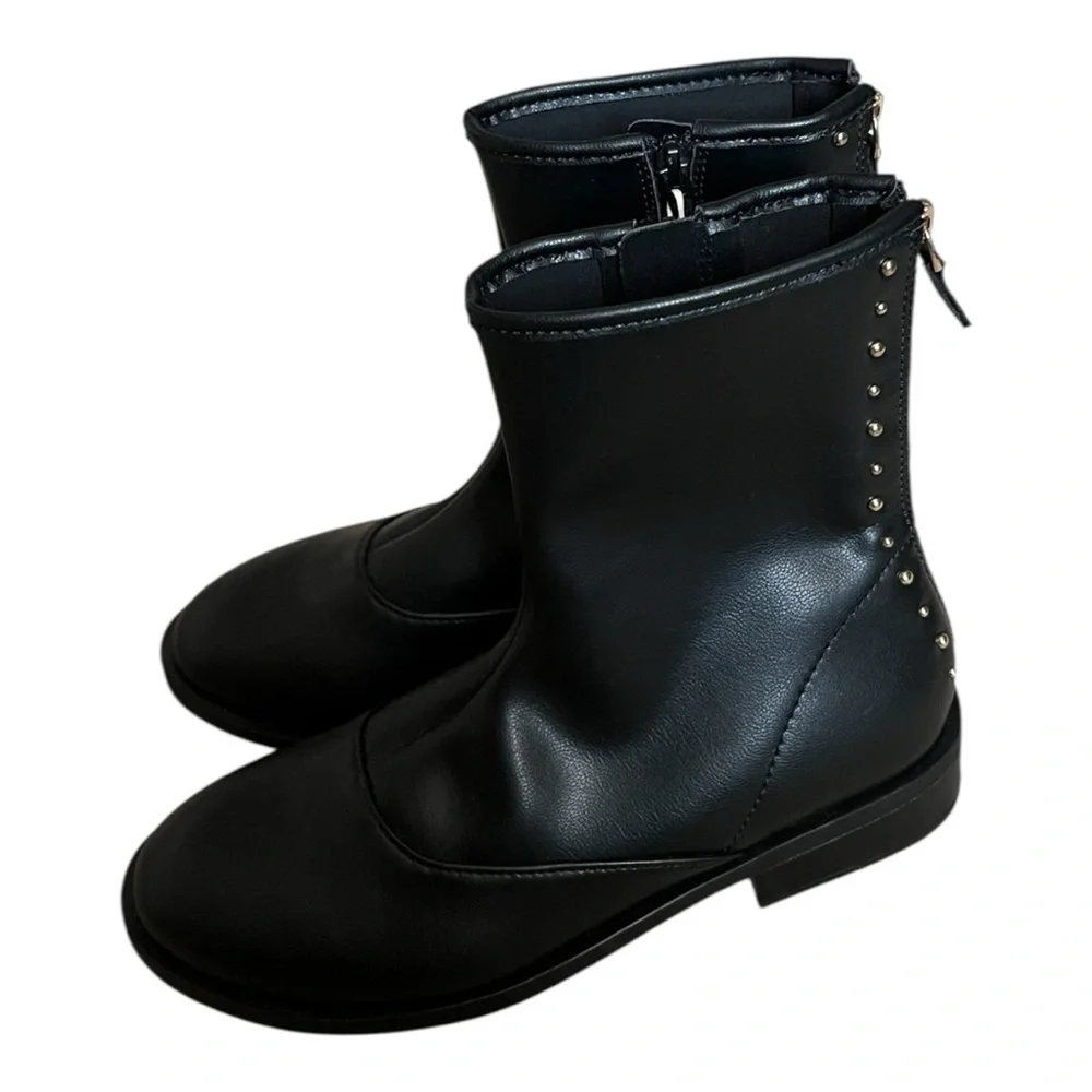 ZARA Kids Studded Black Mid-Calf Boots Size 32 / US 1 Edgy Girls Ankle Zip Boots